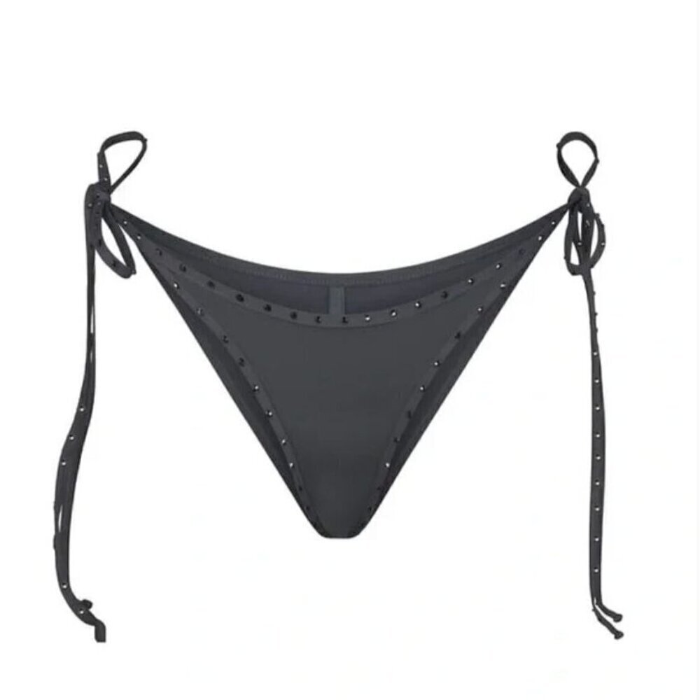 New with Tags SKIMS RHINESTONE SWIM BIKINI TIE BOTTOMS IN GUNMETAL XL - Picture 2 of 12